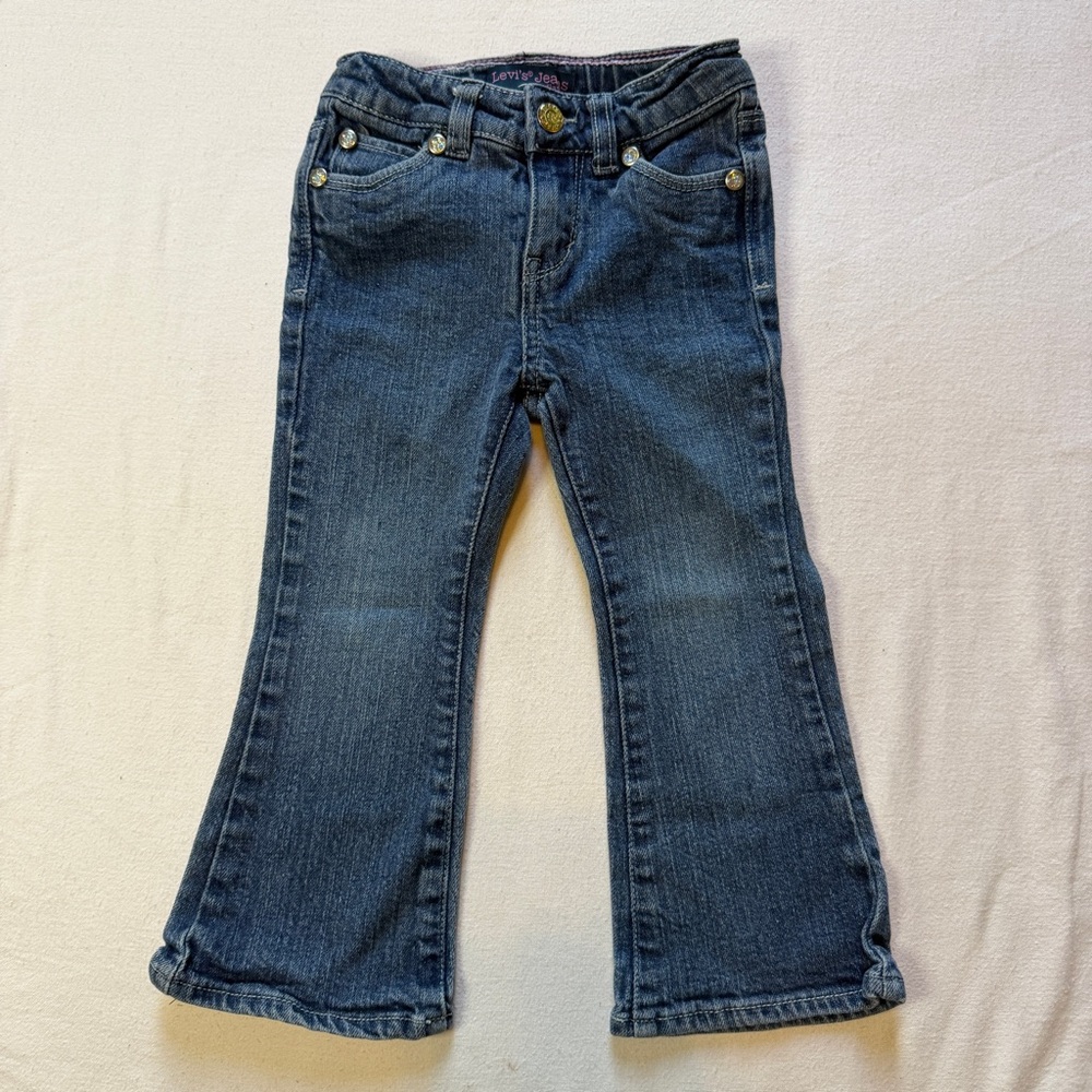 Levi's Girls Flare Jeans Dark Wash with Sparkle‎ Buttons Size 2T